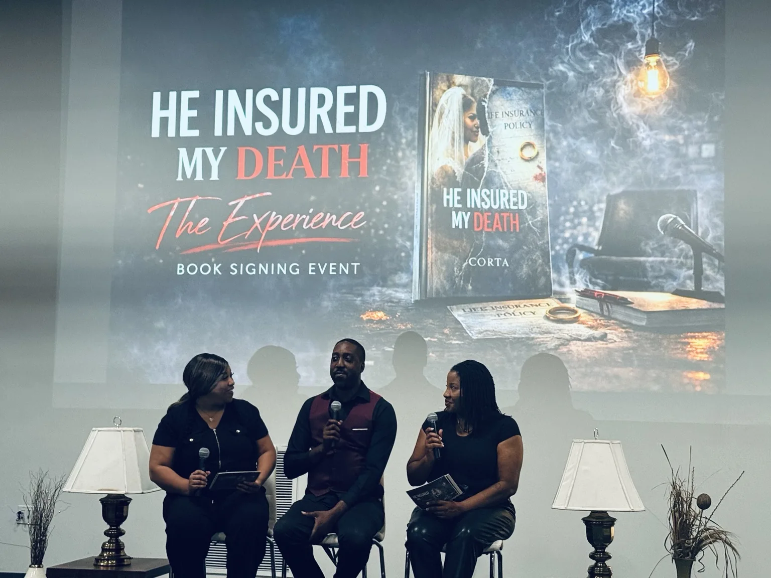 CORTA speaking during the He Insured My Death book experience