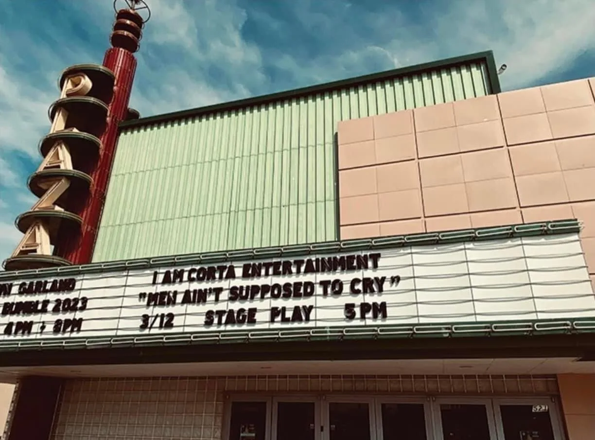 Theatre marquee for Men Ain't Supposed to Cry