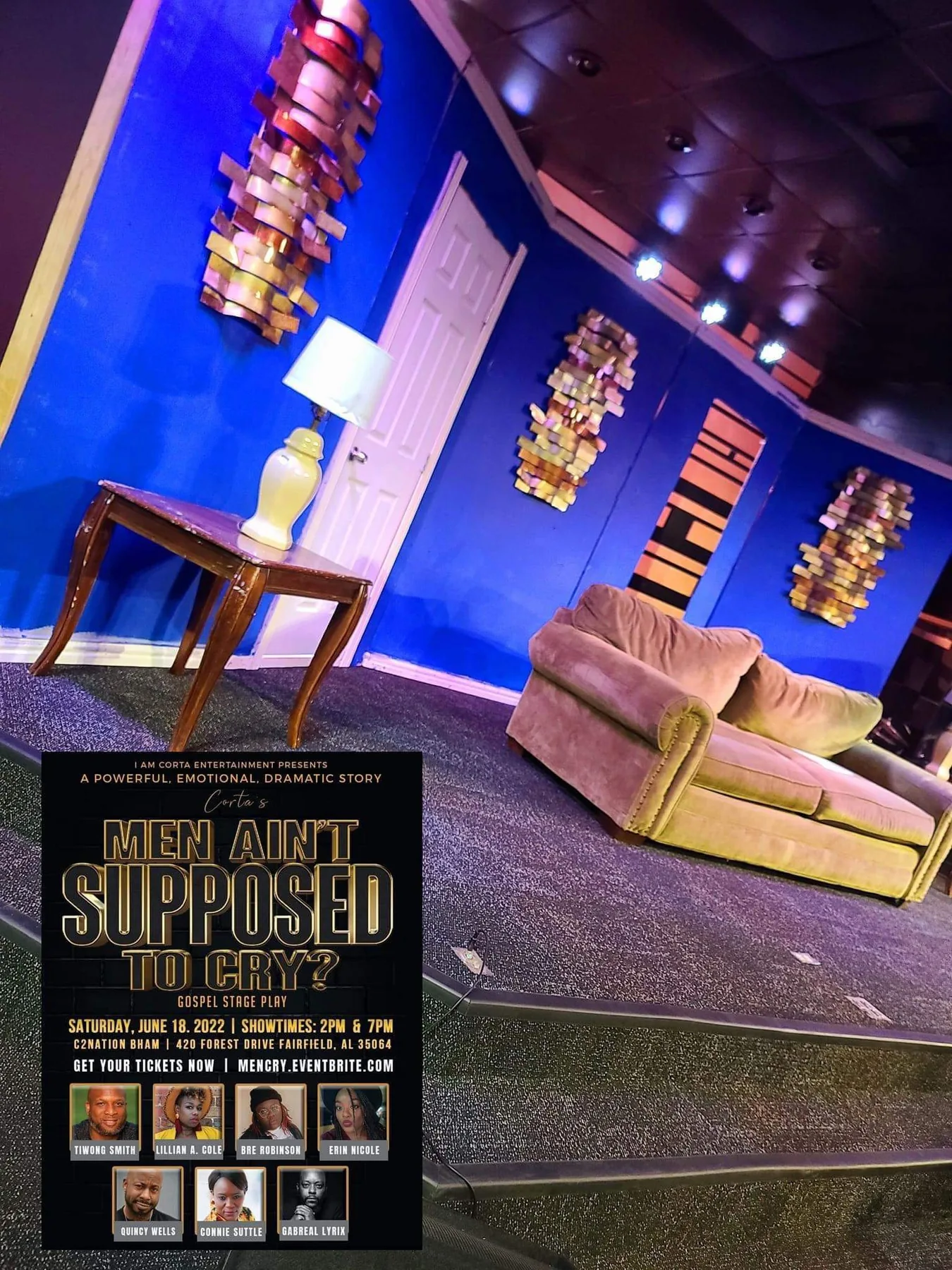 Set and promotional art for Men Ain't Supposed to Cry